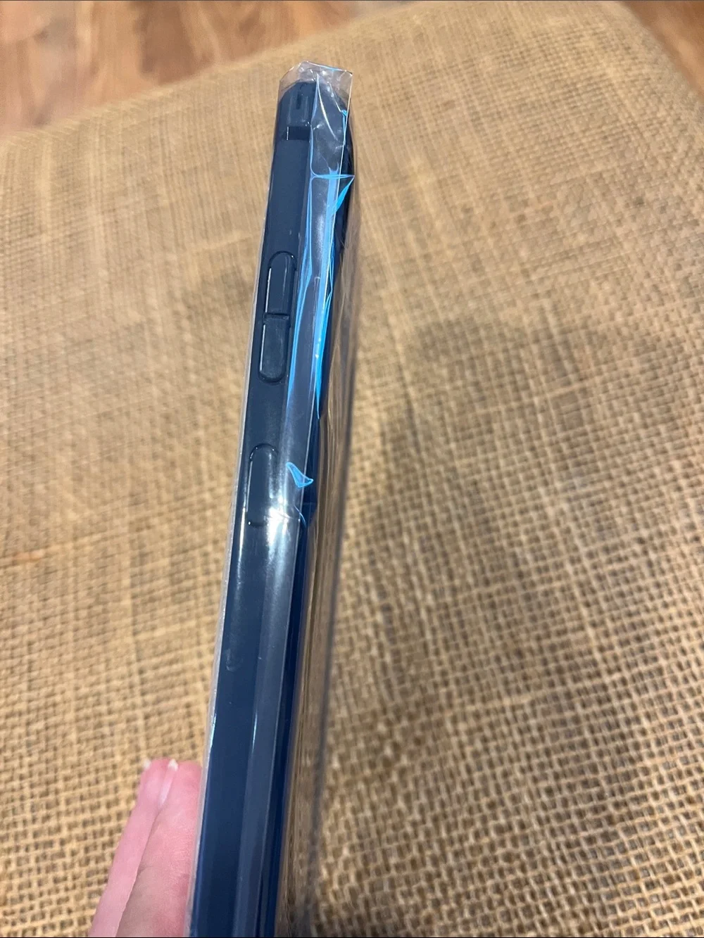 Blue Frame Brown Carbon Fiber-Style Phone Case - Unbranded